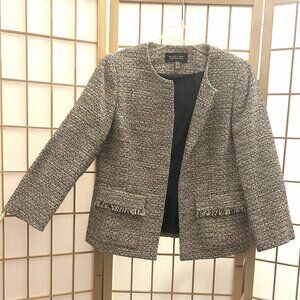 Black Label Evan Picone Tweed Boucle Beige Tan Jacket Blazer Gold Threads Sz 6